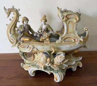 Lot 331 - Capodimonte style pocelain gondola H25cm W36cm