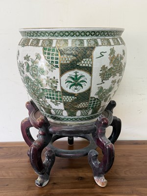 Lot 116 - Large green and white ceramic fish bowl along...