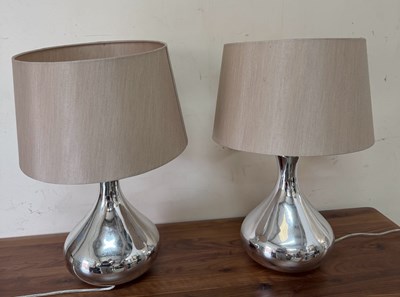 Lot 80 - Pair of chrome table lamps and shades
