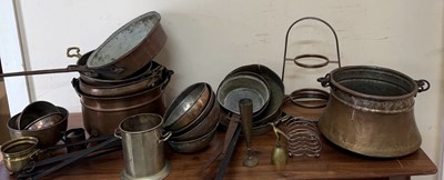 Lot 432C - A selection of brass and copper including pans,...