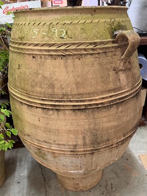 Lot 248 - Large terracotta planter with ring detail H116cm