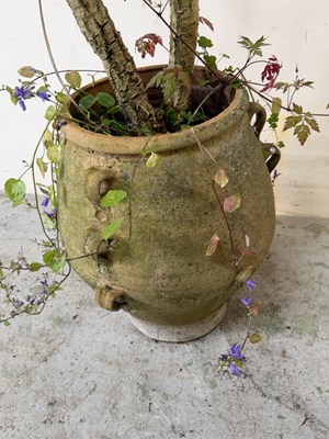 Lot 219 - Terracotta planter with handles coming down...