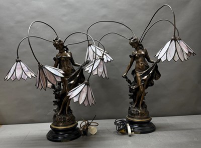 Lot 180 - A pair of bronze Art Nouveau figural table...