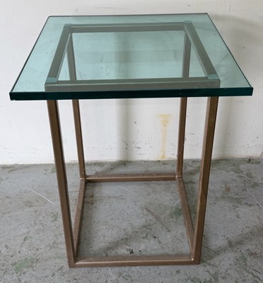 Lot 110 - Square side table with glass top and metal...