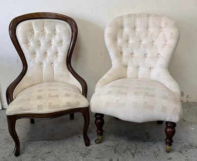 Lot 133 - Two white upholstered spoon back bedroom chairs