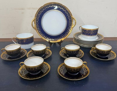 Lot 375 - A selection of Limoges gilt and blue ceramics...
