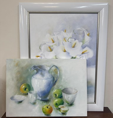 Lot 267 - Two still life oil on canvas. One of apples...