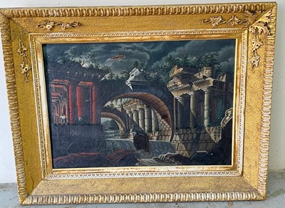 Lot 437 - Classical architectural oil painting depicting...