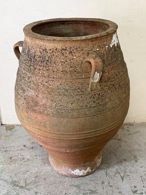 Lot 207 - Large terracotta olive pot, handles to sides...