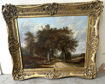 Lot 271 - An oil landscape painting in a giltwood frame...