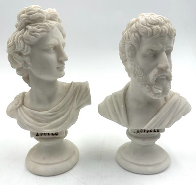 Lot 283 - Two miniature porcelain busts of Greek God...