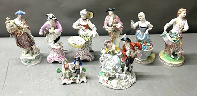 Lot 741 - A selection of porcelain figurines of various...