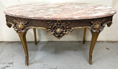 Lot 10 - A marble top coffee table on gilt legs 95cm x...