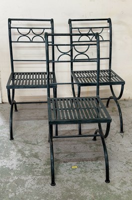 Lot 127 - Three wrought iron green garden chairs