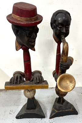Lot 730 - A pair of wooden sculptures of a Jazz Band H72cm