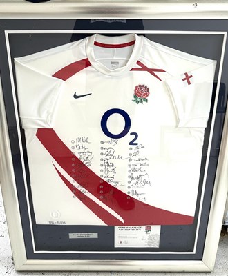 Lot 406 - A framed and signed England Rugby jersey with...