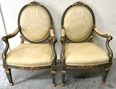 Lot 193 - Two French Louis style armchairs with gilt...