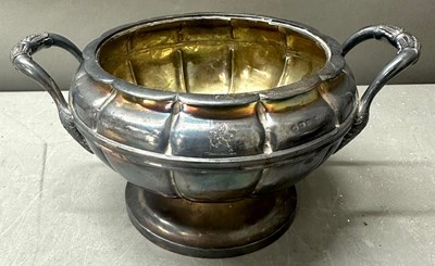 Lot 440 - A silver twin-handled sugar bowl, indistinct...