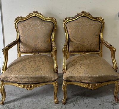Lot 192 - A pair of Louis style arm chairs, gilt frame