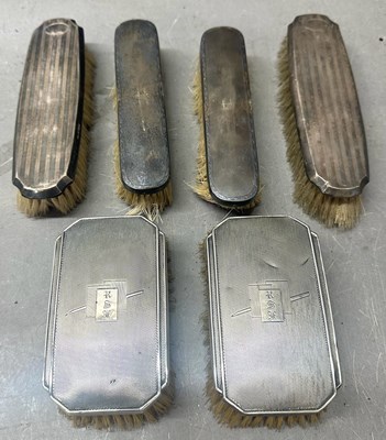 Lot 470 - Six vintage vanity brushes with sterling...