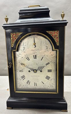 Lot 611 - George III Ebony bell top bracket clock, maker...
