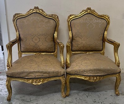 Lot 191 - A pair of Louis style arm chairs with gilt frame