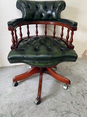 Lot 175 - Chesterfield office chair, green leather...
