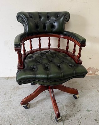 Lot 176 - Chesterfield office chair, green leather...