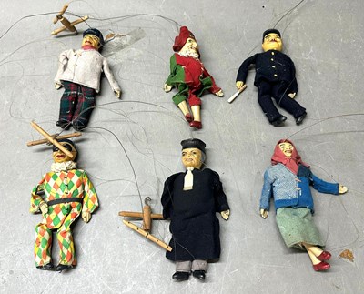 Lot 639 - Six vintage marionette string puppets