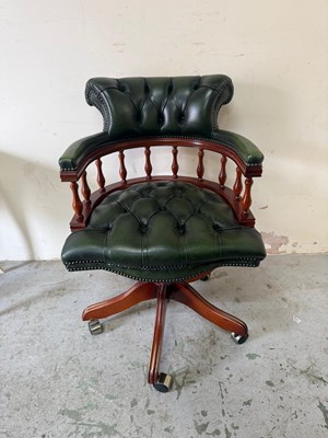 Lot 177 - Chesterfield office chair, green leather...