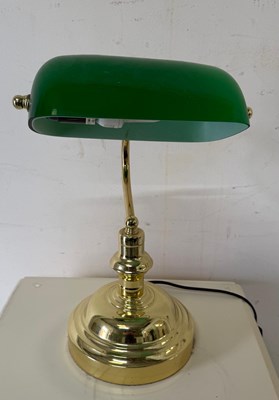 Lot 119 - Brass bankers lamp with green shade