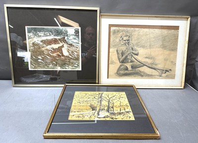 Lot 838 - Three framed pictures of various scenes and...