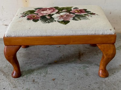 Lot 28 - Footstool with beige top and hand-stitched...