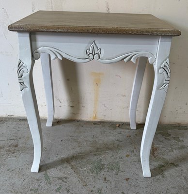 Lot 29 - A small side table featuring an oak top on...