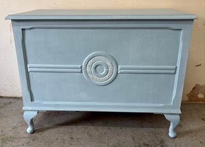 Lot 30 - A painted wooden storage box on cabriole legs...