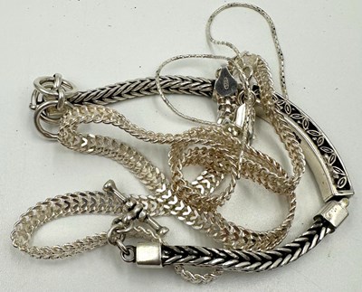 Lot 472 - An Italian 925 silver flat woven chain and two...