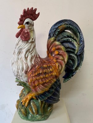 Lot 329 - A ceramic cockral in the majolica style  H75cm