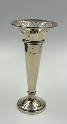 Lot 477 - A hallmarked silver bud vase. Approximate...