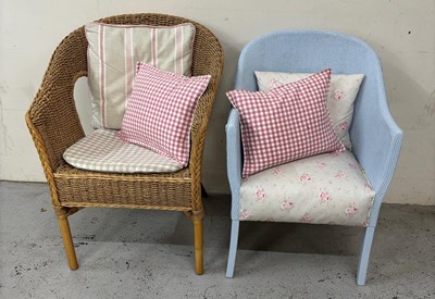 Lot 91 - A rattan chair with seat cushion and a painted...