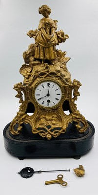 Lot 598 - A spleter French mantel clock, eight-day...