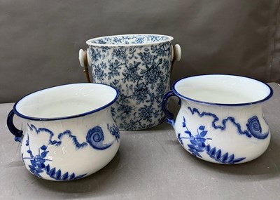 Lot 436B - Blue and white slop bucket and two chamber pots