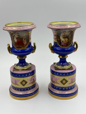 Lot 292 - A pair of Sevres-style porcelain vases...