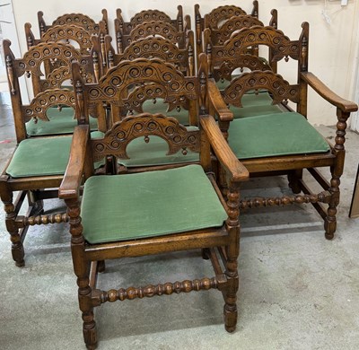 Lot 189 - A set of oak Country style chairs comprising...