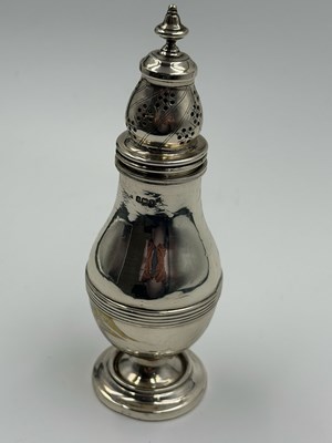Lot 444 - A hallmarked silver sugar shaker, approximate...