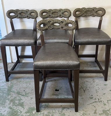 Lot 182 - Four-corner stools feature a braided rope...