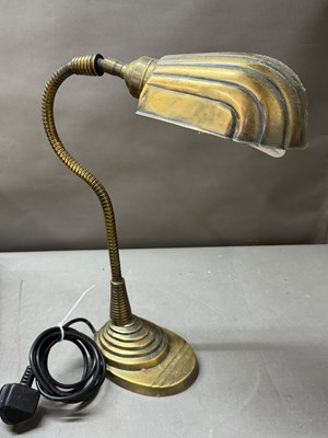 Lot 117 - Art Deco style desk lamp, flexiable brass swan...